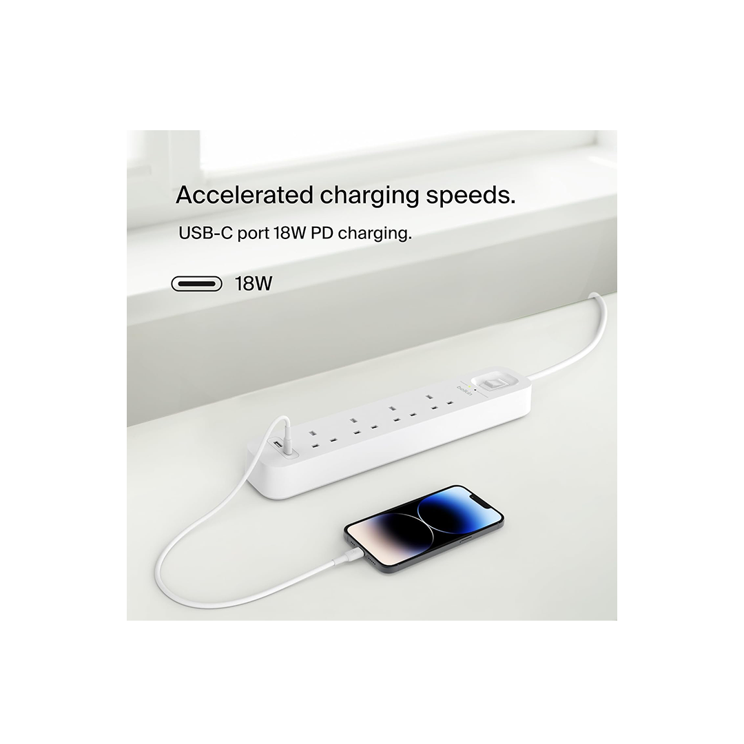 Belkin 4-Outlet Surge Protector Power Strip, Wall-Mountable with 4 AC Outlets, 2M Power Cord in Qatar Belkin 4-Outlet Surge Protector Power Strip, Wall-Mountable with 4 AC Outlets, 2M Power Cord in Qatar